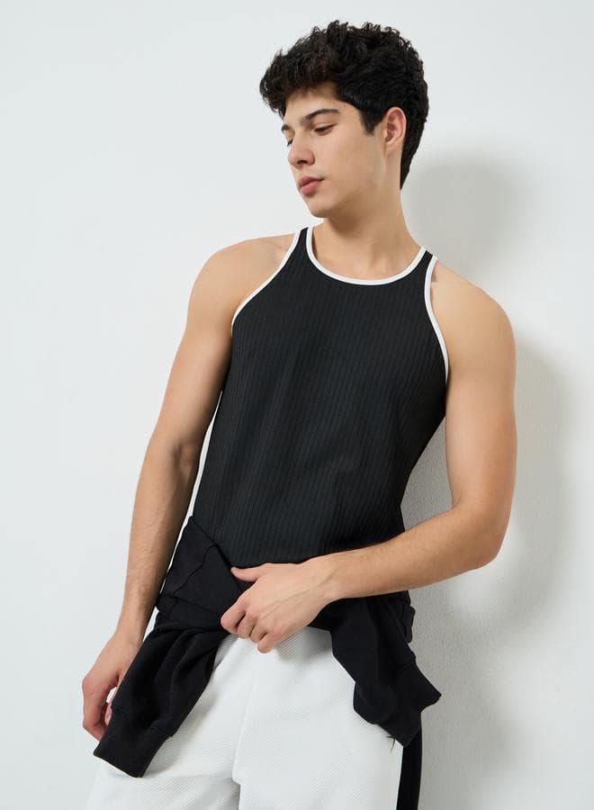 Men Black Ribbed Tank Top
