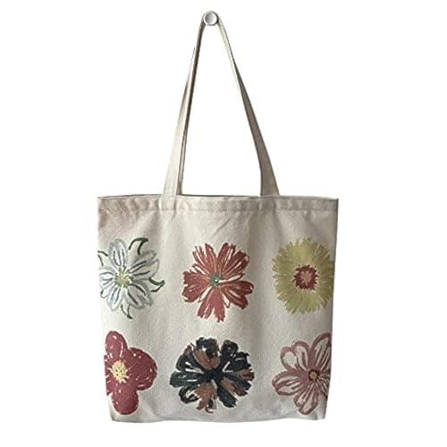 Women canvas Tote Bag for Women Shoulder Bag with zipper Work Beach Travel and Shopping Grocery Bag One Size Whiteflower