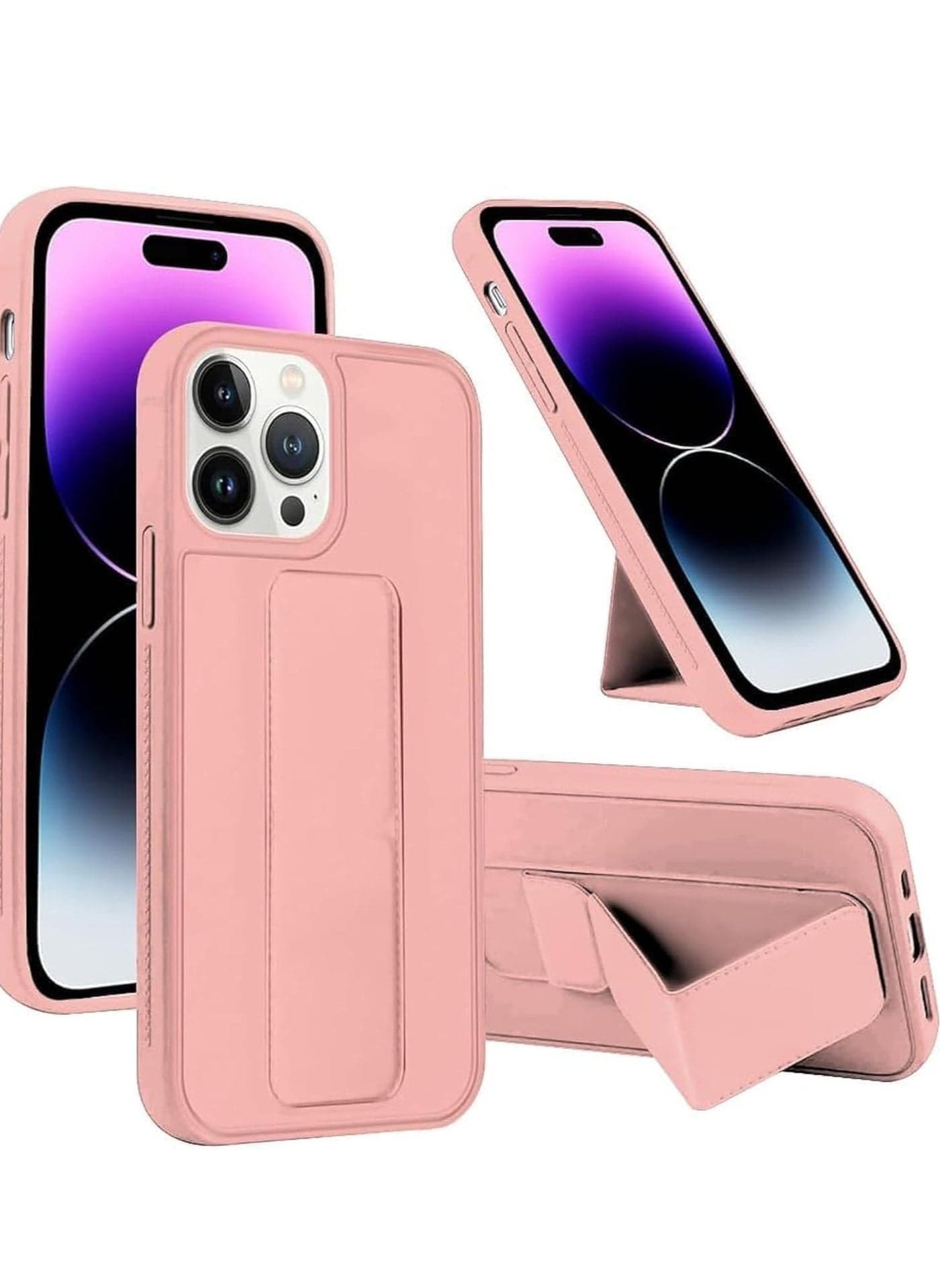 iPhone 16 Pro Max Pink Magnetic Car Mount Kickstand Case – Premium Silicone with Vertical & Horizontal Hand Strap and Multi-Stand