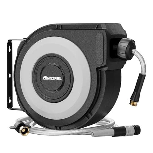 HOZEREEL Wall Mount Retractable Garden Hose Reel, 50 ft, Automatic Self-Retracting, Metal Mounting Bracket, 1/2 Inch Hose Included