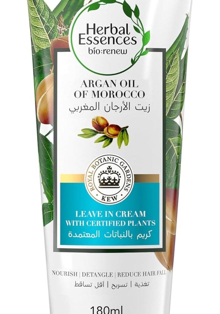Herbal Essences Bio Renew Moroccan Argan Oil Leave-In Conditioner with Certified Plants to Reduce Hair Fall, Nourish and Detangle Hair, Sulfate Free, 180ml