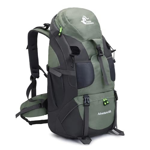 Bseash 50L Hiking Backpack, Water Resistant Lightweight Outdoor Sport Daypack Travel Bag for Camping Climbing Skiing Cycling (Army Green - With Shoe Compartment)