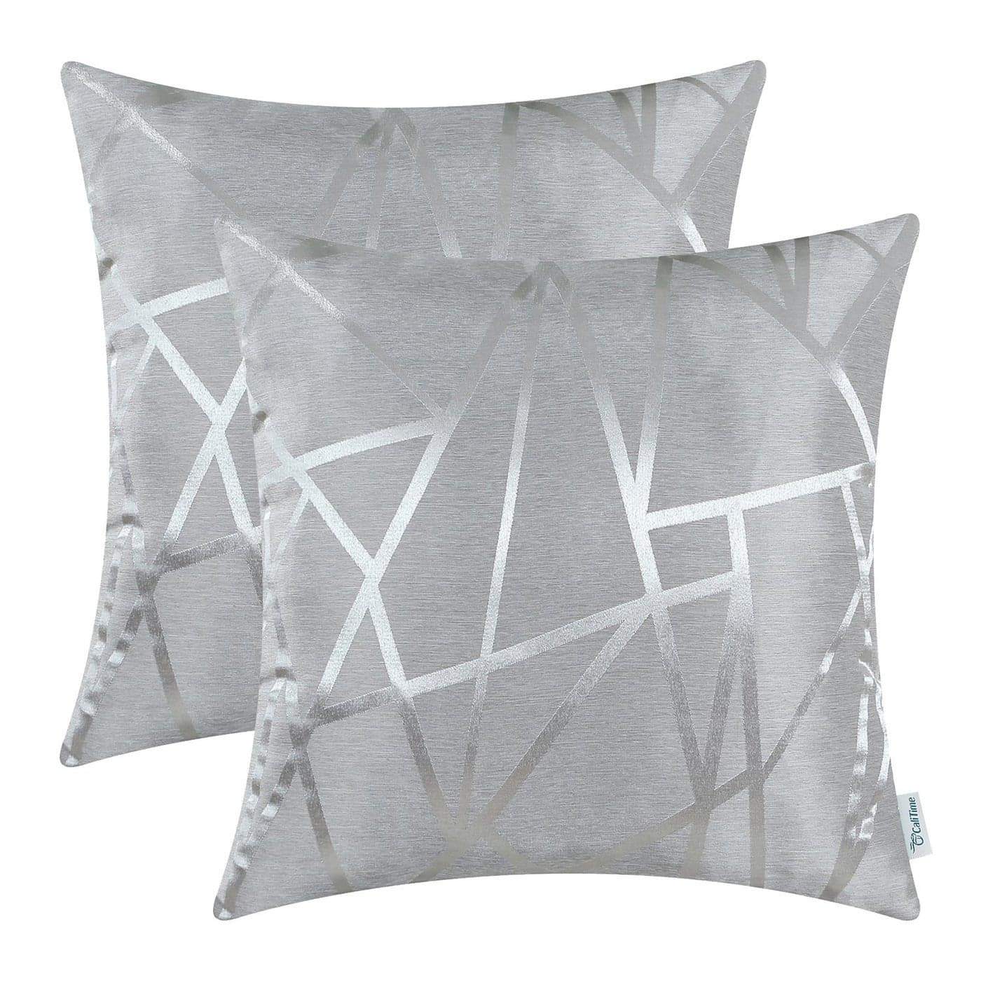 CaliTime Pack of 2 Throw Pillow Covers Cases for Couch Sofa Home Decor Modern Shining Dull Contrast Triangles Abstract Lines Geometric 20 X 20 Inches Silver Gray