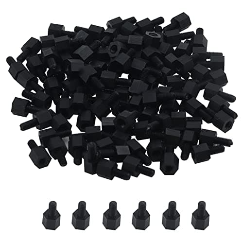 Antrader M3 x 5+6mm Nylon Male Female Thread Hex Nuts Spacer Standoff Screw PCB Pillar Black 100pcs