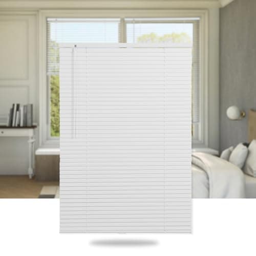 SEEYE Cordless Mini Blinds Aluminum Venetian Blind Horizontal Window Shades, 1" Slat Size - Rooming Darkening Blinds Anti-UV & Waterproof for Bedroom, Office, Easy to Install, 24" W x 64" H, White