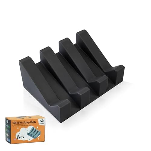 Coipdfty Self Draining Soap Dish Holder,Silicone Soap Dish,for Bathroom,Kitchen, Sponges,Can Extend Soap Life,Keep Soap Bars Dry and Easy Cleaning (1, Black)