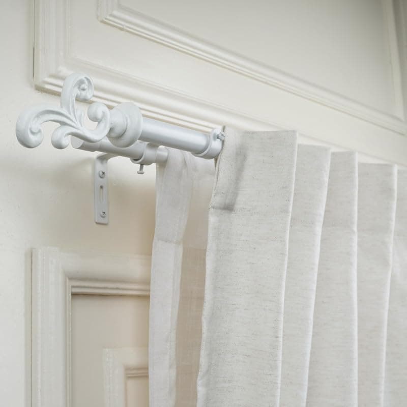 The Decor Mart 2848 Adjustable Double Curtain Rod For Door Windows With Brackets Set Curtains Hanging Extendable Iron Metal Pipe Holder With Regal Metal Finial White