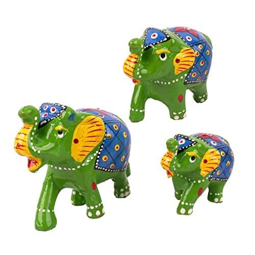 DreamKraft Paper Mache Handmade Elephant Showpiece Figurine Large for Inhance Home Decor - Green (10x7.6CM) Medium(8.5x6.1CM) Small(7.3x5CM) (Set of 3)