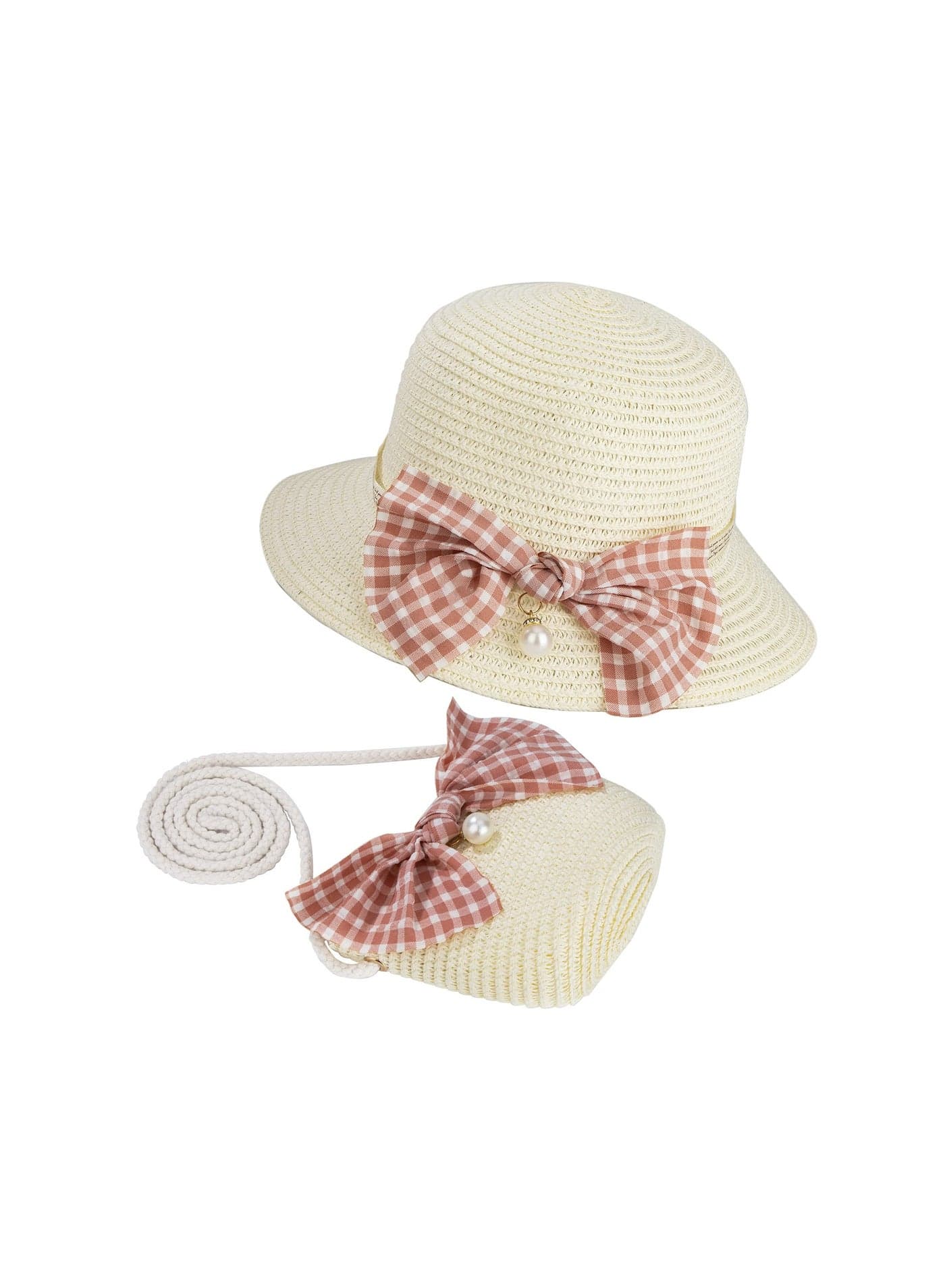 Girls' Summer Straw Hat and Mini Crossbody Bag Set with Bowknot Decoration, Perfect for Sun Protection and Outdoor Activities, Ideal Beach Cap for Kids' Travel and Fun in the Sun.