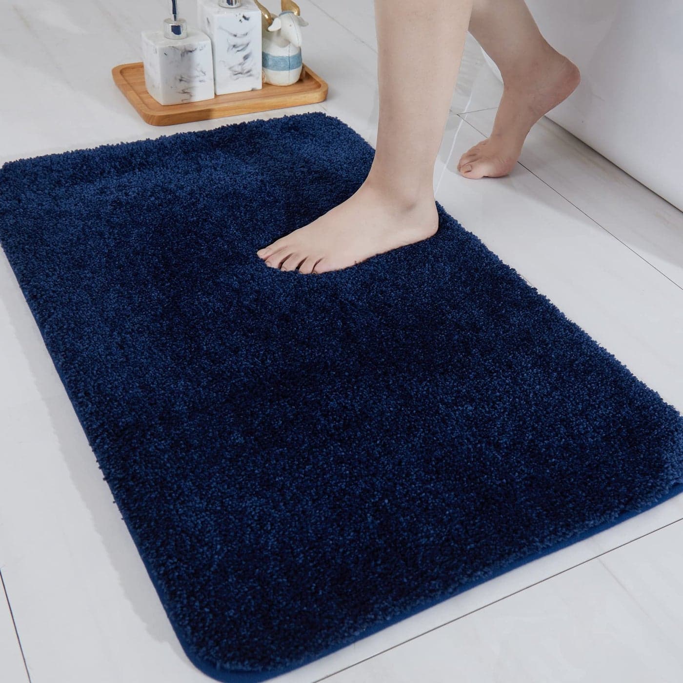 COSY HOMEER Bath Rugs for Bathroom Extra Thick AntiSlip Bath Mats Soft Plush Yarn Shaggy 100 Strong Mirco Polyeste Mat Living Room Bedroom Mat Floor Water AbsorbentNavy24x36 Inches