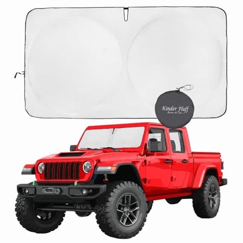 Windshield Sun Shade Compatible for Jeep Wrangler Rubicon Sahara Gladiator Sport S Willys 41 High Altitude Certified 99 UVA UVB Car Sun Shade Award Winning Patented by Kinder Fluff