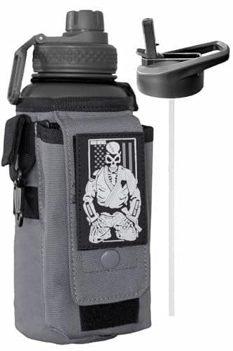 Iron Infidel Battle Bottle - 32 Oz Insulated Water Bottle with Straw Lid & Chug Cap, Stainless Steel Metal Flask Includes Rugged, Removable Sleeve for Keys, Wallet, & Phone (Earned, Not Given 1 Liter)