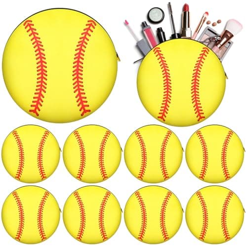 Chuarry 10 Pack Softball Cosmetic Bags Round Canvas Makeup Bags Portable Zipper Pouch Organizer for Softball Senior Night Player Team Gift 787 Inch