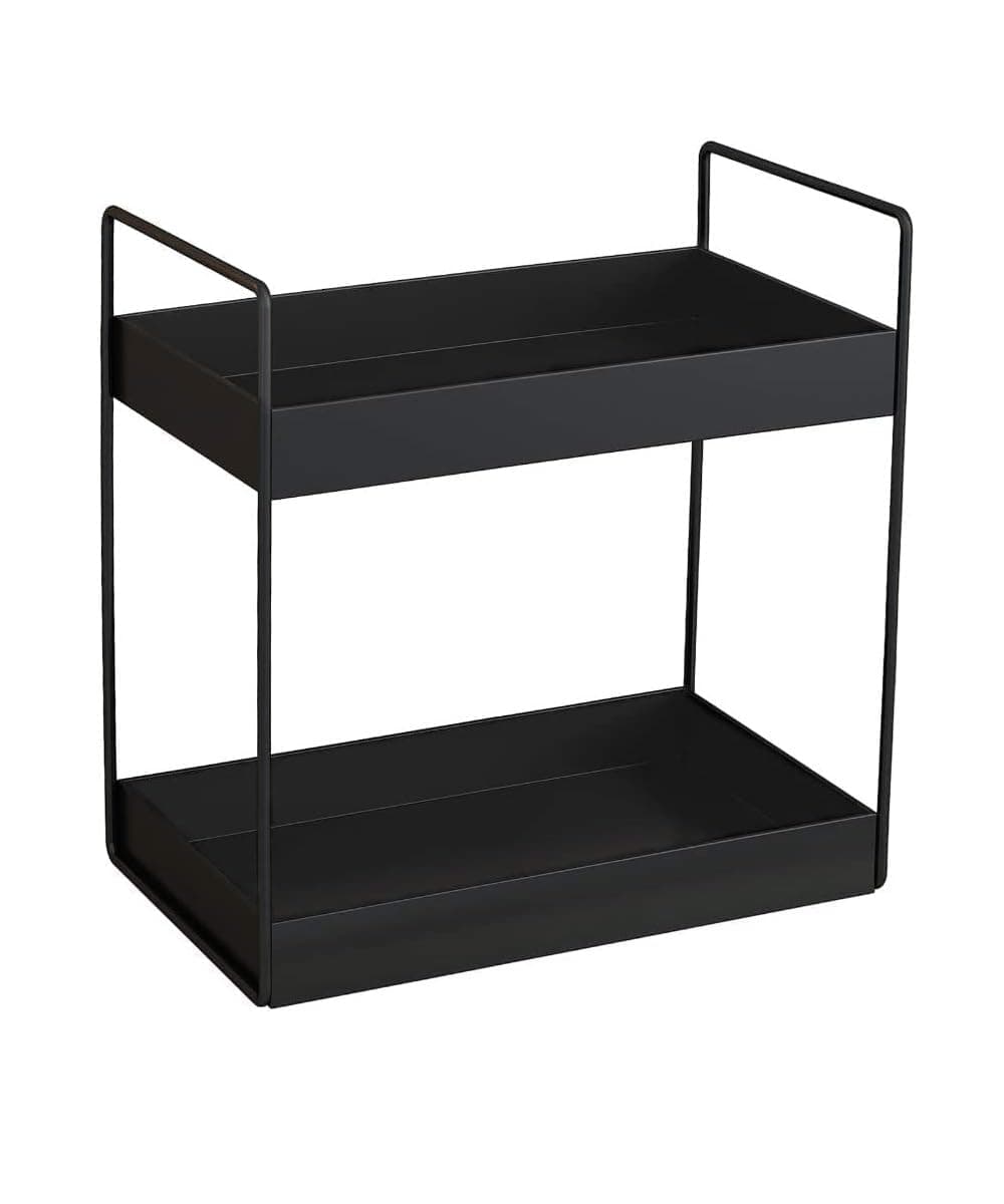 CHHAAP Metal Heavy 2-Tier Bathroom Countertop Organizer Decorative Vanity Cosmetic & Makeup Storage Kitchen Spice Rack Standing Shelf Storage Shelf Organizer Black (Pack of 1) (NHSP)