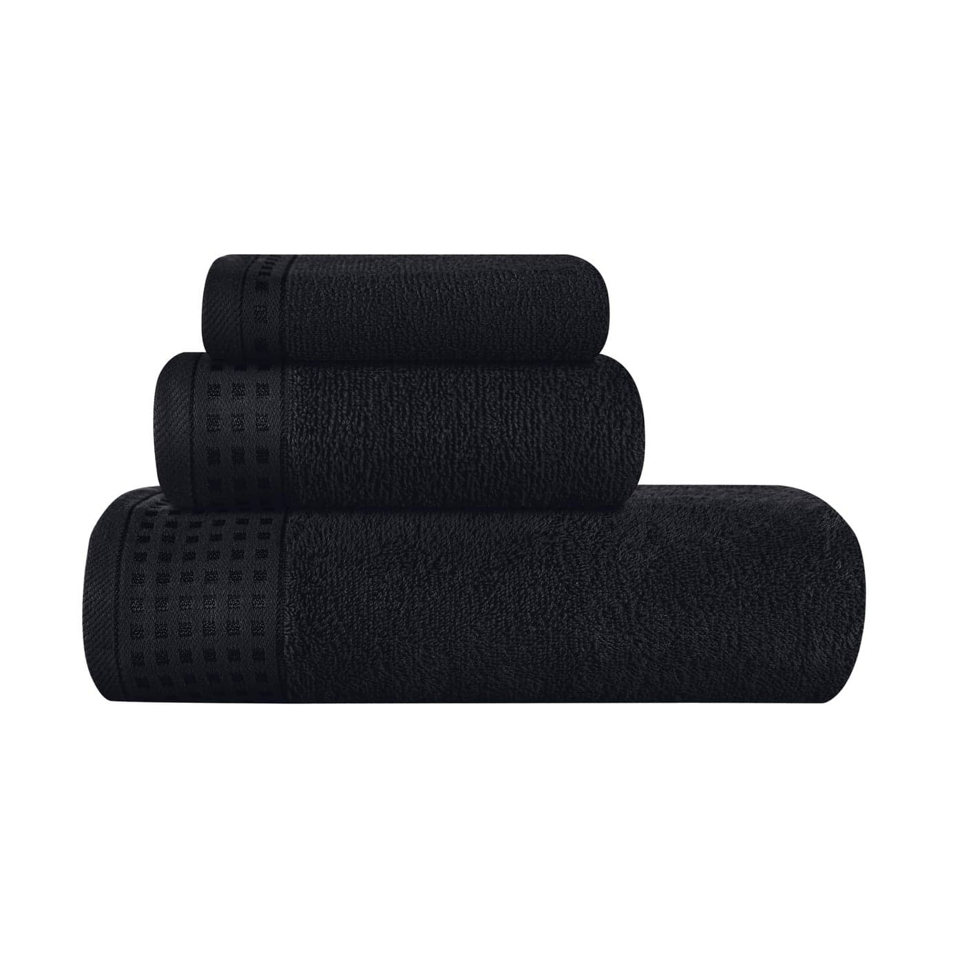 GLAMBURG Ultra Soft 3 Pack Cotton Towel Set Contains a Bath Towel 28x55 inch a Hand Towel 16x24 inch a Wash Coth 12x12 inch Ideal Everyday use Compact Lightweight Black