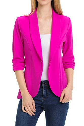 MINEFREE Women's 3/4 Ruched Sleeve Lightweight Work Office Blazer Jacket Berry 2XL