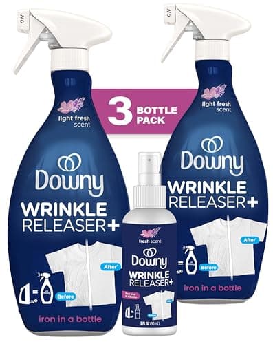 Downy Wrinkle Releaser Spray, Travel Size Spray + 16.9 Fl Oz Pack of 2, All In One Formula, Removes Wrinkles, Static and Odors, Light Fresh Scent