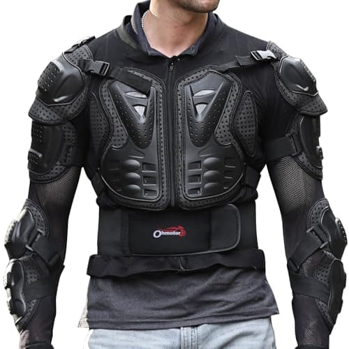 OHMOTOR Motorcycle Protective Jacket Armour for Men Chest Back Spine Full Body Protector Armor Motorbike Motocross Riding Protective Gear Armoured Jacket for KTM MTB ATV Dirt Bike Black 2XL
