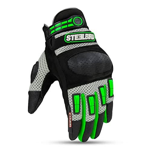 Steelbird Polyester Adventure A-1 Full Finger Riding Gloves with Touch Screen Sensitivity at Thumb and Index Finger, Protective Off-Road Motorbike Racing (XL, Green), Cycling
