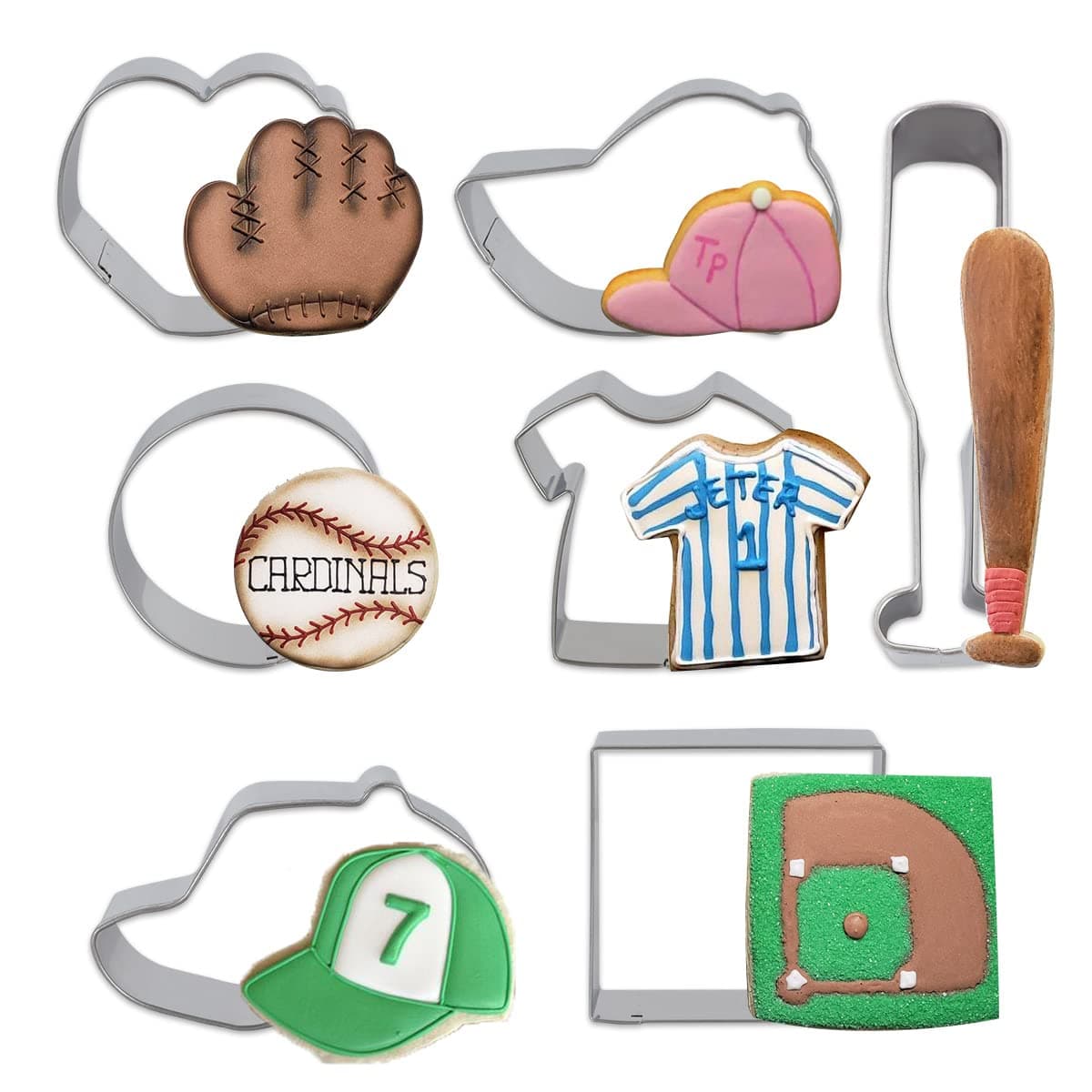 Baseball Cookie Cutters 7 Pack Baking Molds Stainless Steel Biscuit Sandwich Cake Cutter Set Baseball Cake Decorations for Baby Shower Birthday Party Supplies Favors