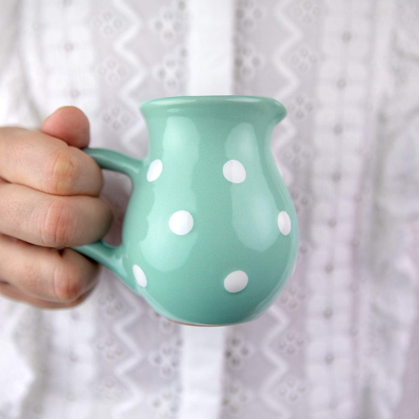 Handmade Teal Blue and White Polka Dot Small 150ml5oz Ceramic Creamer Milk Jug Pourer Pitcher Jug Pottery Housewarming Gift for Tea Coffee Lovers by City to Cottage