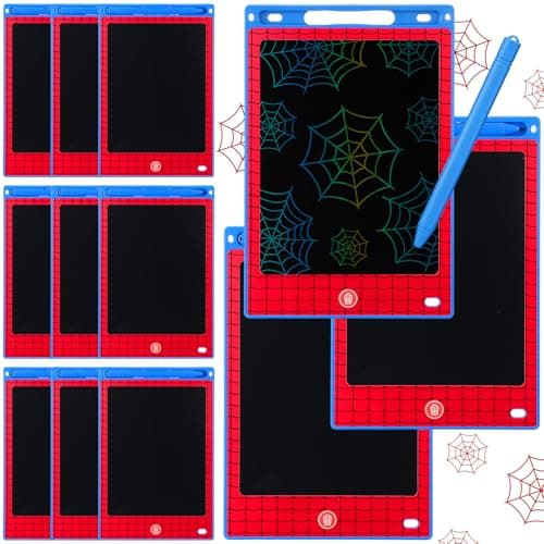 Nezyo 12 Pack Large Spider Party Favors LCD Writing Tablet 85 Inch Red Blue Spider Web Drawing Tablet Erasable Reusable Electronic Drawing Pads for Birthday Supplies Gift Goodie Bags Stuffer