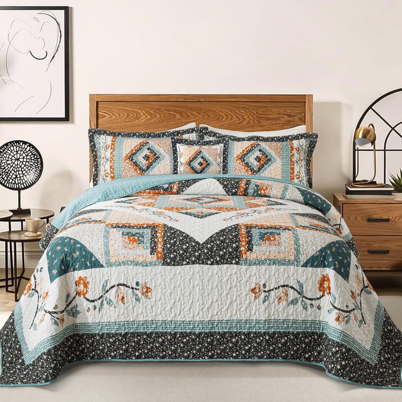 BEDIFANY Cotton King Size Quilt Sets Lightweight King Quilt Bedding Set 98 x 106 inch Garden Style Floral Bedspread King Size Coverlet Set for Bed Decorations All Seasons 3 Pieces