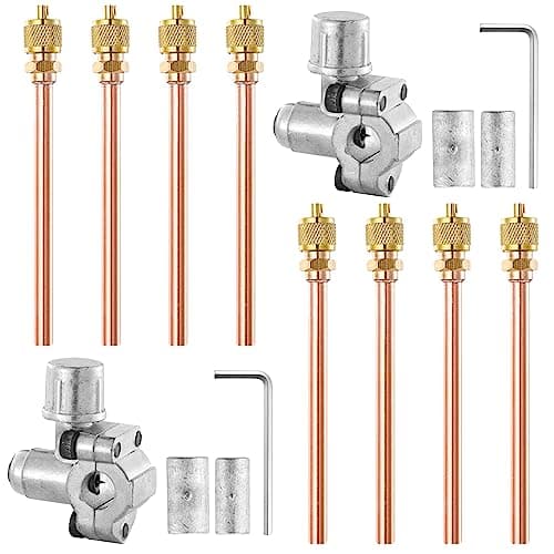Bullet Piercing Valve Kit, 1/4 SAE Service Access for 1/4, 5/16, 3/8 Inch Outside Diameter Pipes, HVAC Line for Refrigerator Repair (3.54'' Stem + Retrofit Valve)