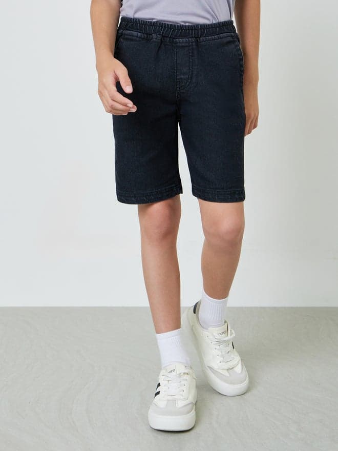 Styli Teen Boys Solid Elastic Waist Denim Shorts — 9-10Y
