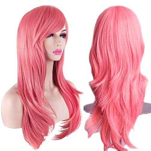 Akstore 28 inch Fashion Wigs Long Wavy Curly Hair Cosplay Wig (Grey Pink)