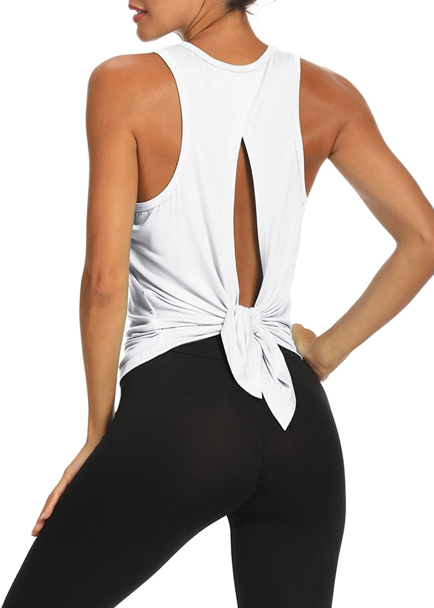 Bestisun Womens Workout Yoga Tank Tops Open Back Sports Dance Shirts Sleeveless Yoga Athletic Fitness Clothes White L