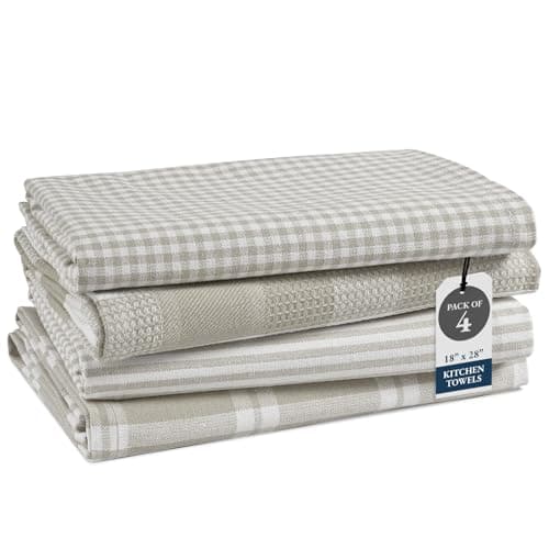 LANE LINEN Cotton Kitchen Towels Set, 4-Pack – Absorbent, Quick-Drying Dish Towels, Tea Towels, 18" x 28" - Slate Grey