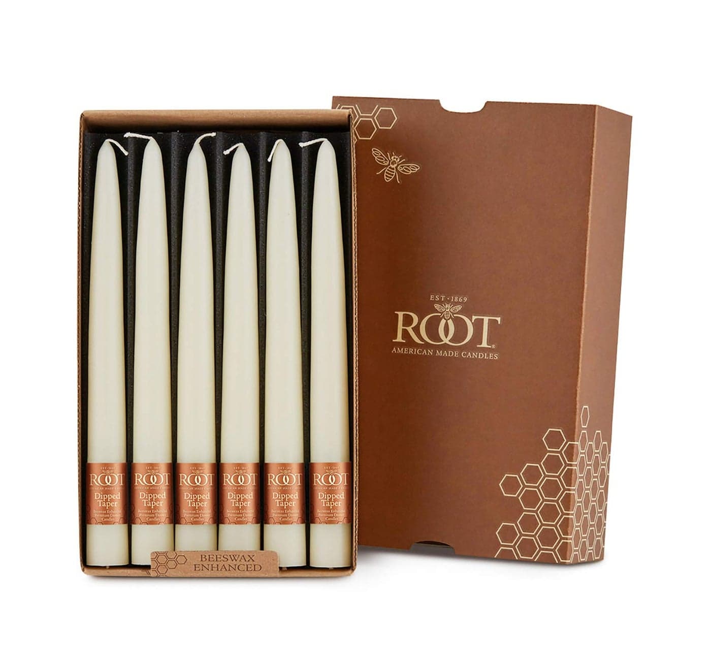 Root Candles 12Count Unscented Taper Candles Smooth HandDipped Dripless Beeswax Enhanced Boxed Candle Set 9Inch Ivory