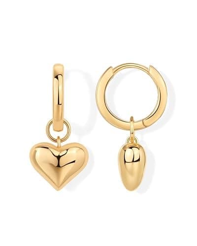 PAVOI 14K Yellow Gold Plated 925 Sterling Silver Posts Heart Charm Huggie Hoop Earrings for Women | Lightweight Love Drop Dangle Huggie Earrings