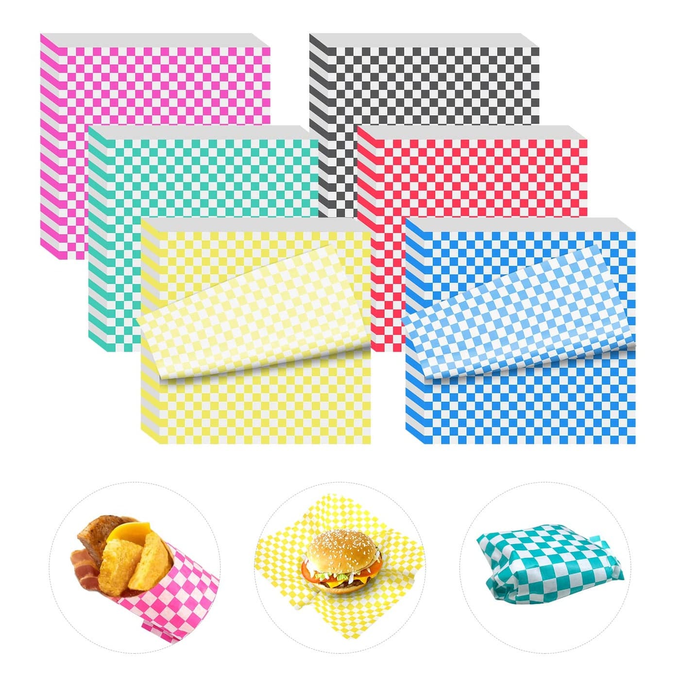 120 Sheets Variety Pack Checkered Dry Waxed Deli Paper Sheets 12x12 inch Paper Sandwich Paper Liners Food Basket Liners Wax Paper Deli Wrap Wax Paper Sheets for Wrapping Bread and Sandwiches