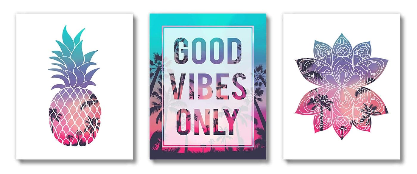 Brooke & Vine,Beach Teen Girl Room Wall Decor Art Prints,(UNFRAMED 8x10) VSCO Inspirational Wall Art, Motivational Quotes Posters for Kids, Tween Women Office Bedroom, Cubicle, Desk (Good Vibes Only)