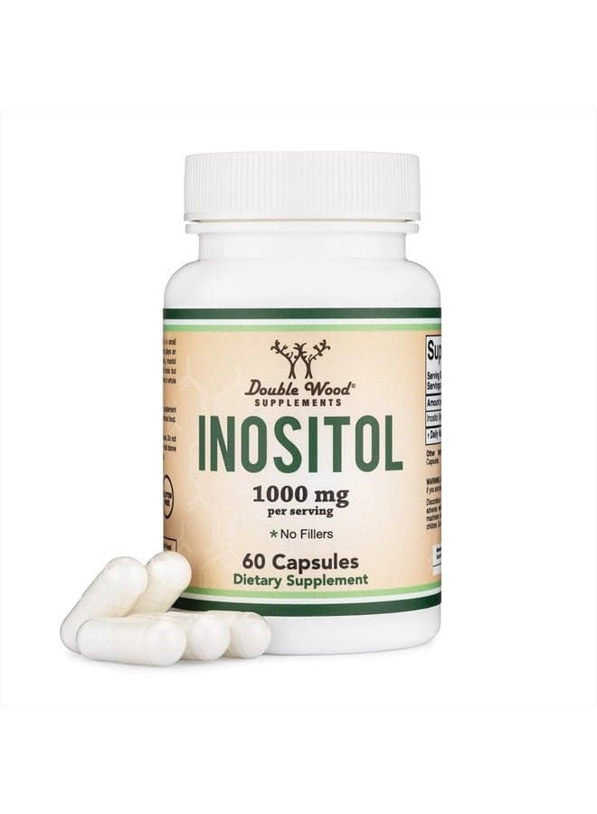 Inositol Capsules (Myo Inositol) 1000mg PCOS Supplements for Women (60 Count) Hormone Balance and Fertility Support (No Fillers, Vegan Safe, Gluten Free) by Double Wood