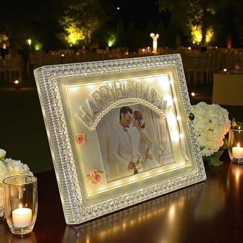 Art Street Led Couple Photo Frame with Rectangle Mat with Dries Artificial Flower, Table Top LED Photo Frame, Mothers day Gift, Size: 6x8 Matted To 4x6 Inch