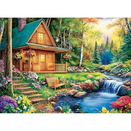500 Pieces Jigsaw Puzzles for Adults Forest Cabin Puzzle for Adults Seniors River Flowers Puzzle 500 Pieces Gift for Birthday Home Decor Fun for Family Entertainment205 15 in