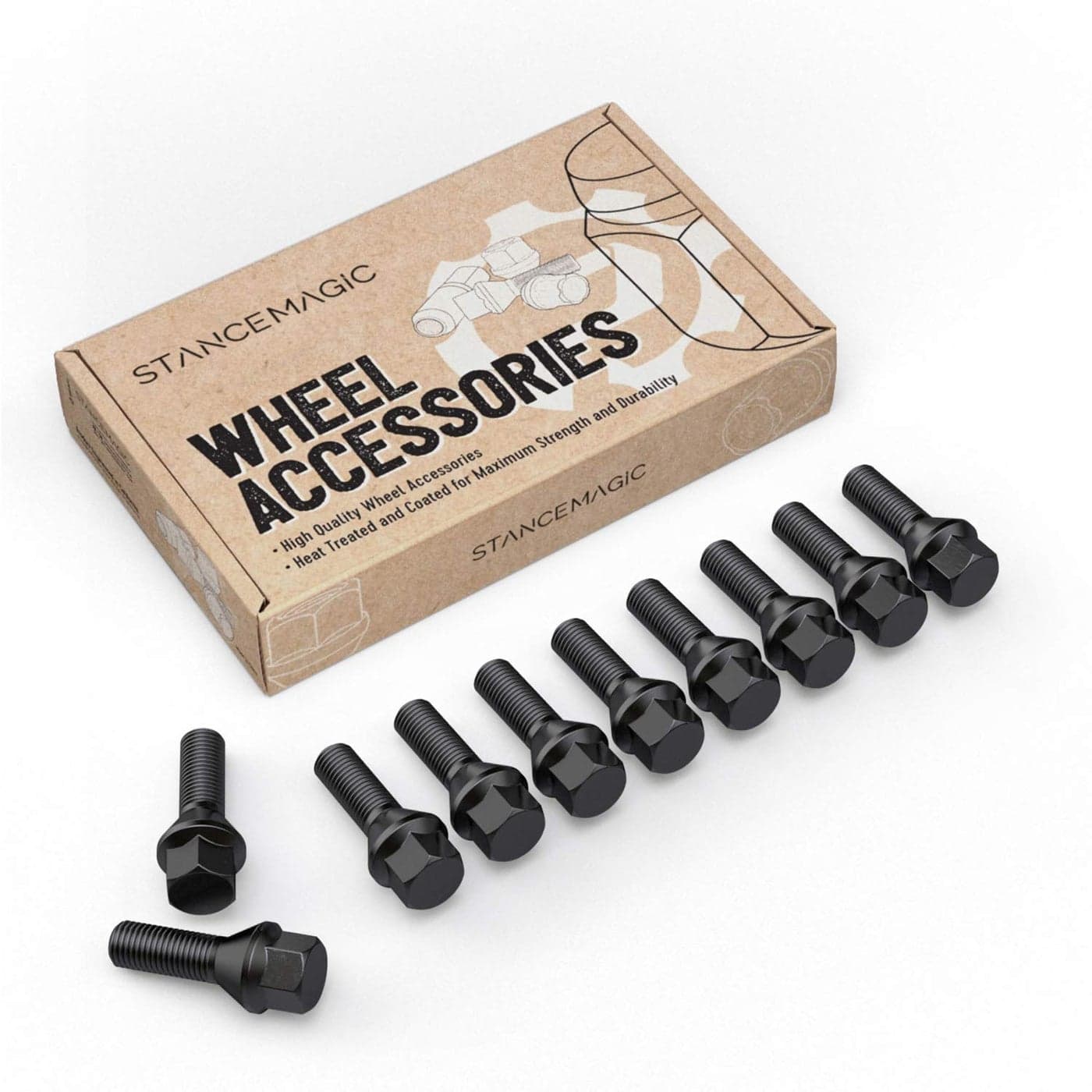 10pcs Extended Black 12x15 Lug Bolts 30mm Shank Length Cone Seat Not OEM Length Compatible with BMW 128i 135i 318i 320i 325i 328i 335i M3 525i 528i 530i 535i M5 Z3 Z4 E36 E46 E60 E90 E92 E93