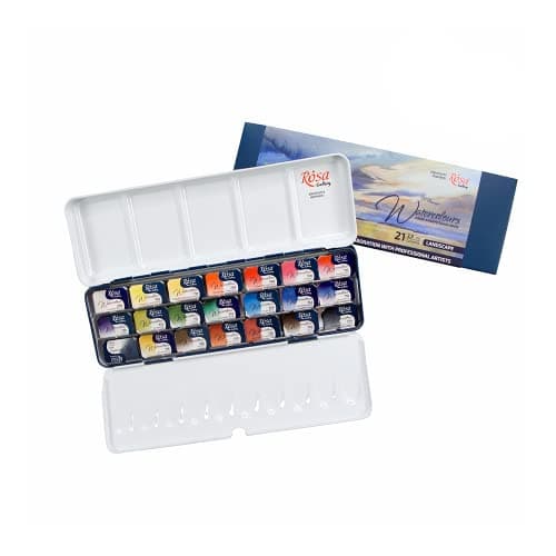 Rosa Gallery Landscape Professional Watercolor Paint Set, 21 Water Colors of 2.5 ml, High Lightfastness Paints Kit for Artists, Adult, Lightweight and Portable Metal Case
