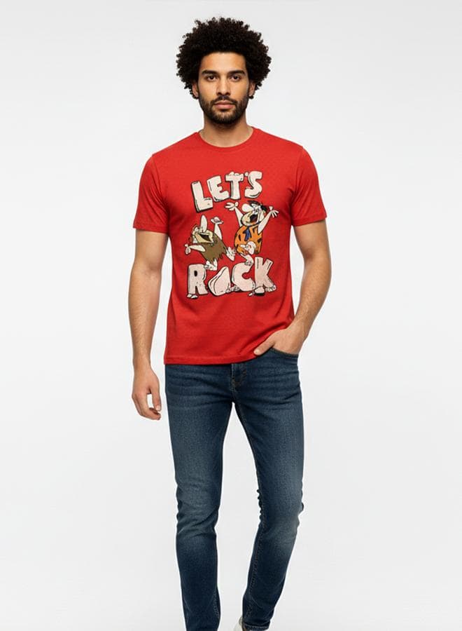 Men Red Flintstones Graphic Print T-Shirt