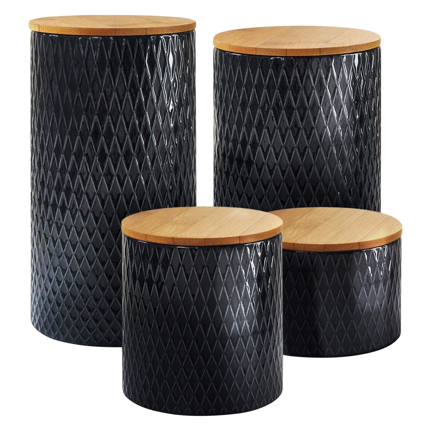 American Atelier Diamond Embossed Canister Set 4Piece Ceramic Jars Chic Design With Lids for Cookies Candy Coffee Flour Sugar Rice Pasta Cereal More Navy