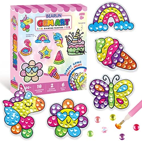 BEARUN Gem Art Kids Diamond Painting KitBig 5D Gem Arts and Crafts for Girls Ages 612 Create Your Own Magical Stickers and Suncatchers Diamond Art Gift for Girls Ages 6 7 8 9 1012 68
