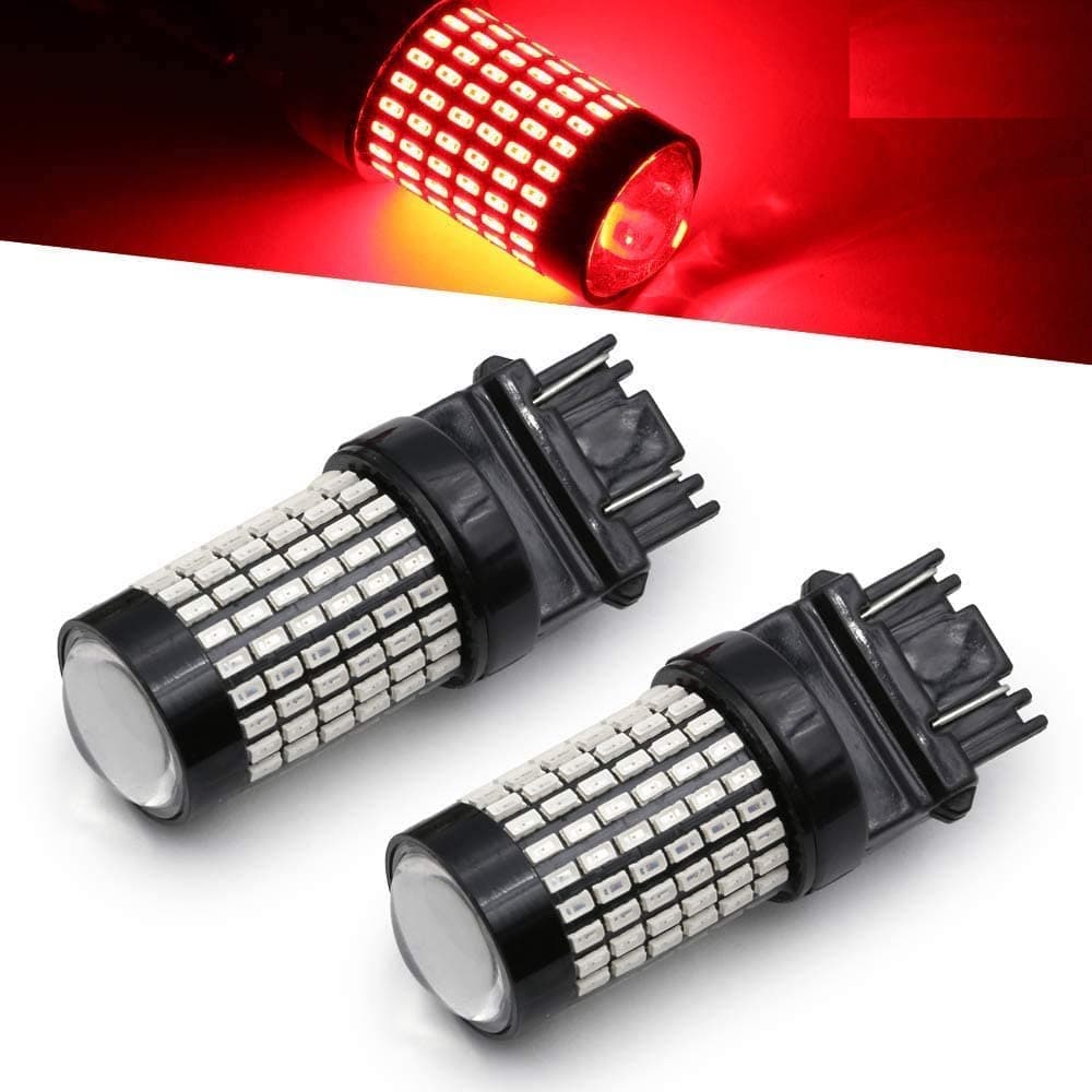 Syneticusa 7440 7443 Red LED Strobe Brake Lights Bulbs Super Bright W21W T20 Wedge High Power 3014 SMD 12V Flashing Strobe Stop Lights Replacement for Cars Truck