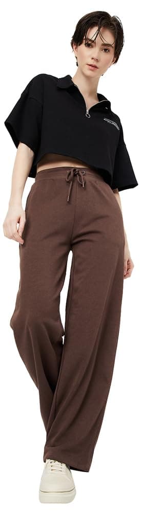 Women Solid Athleisure Track Pants, Brown, M