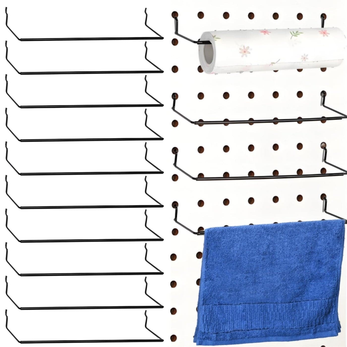 Acshio 10 Pack Paper Towel Holder for Pegboard Fits Any Standard Pegboard Extendable Heavy Duty Pegboards Hooks for Workshop Garage Kitchen Laundry Room Bathroom