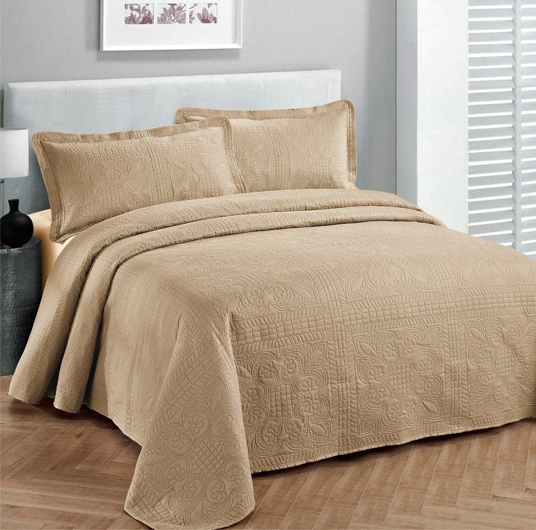 Fancy Collection Luxury Bedspread Coverlet Embossed Bed Cover Solid Taupe New Over Size 118"x106" King/California King