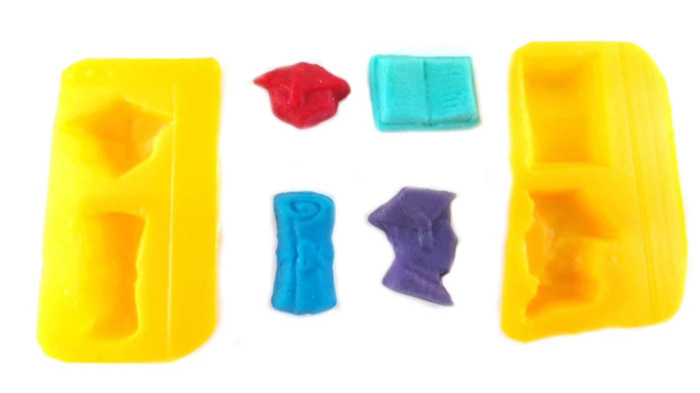 Graduation 4 Cavity Flexible Silicone Molds for Cream Cheese Mints Chocolate Fondant Gummy Fat Bombs Soap Buttercream Butter Candy Melts Cookie Dough Mousse
