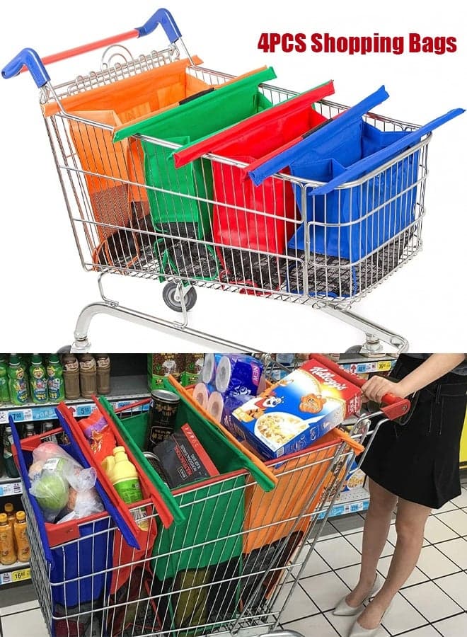 Trolley Bags for Grocery Cart Reusable Shopping Bag Trolley Sorter Bags 4 Pack Non-woven Grocery Bags for Supermarket Shopping Carts - Foldable & Detachable | Heavy Duty | Large Capacity